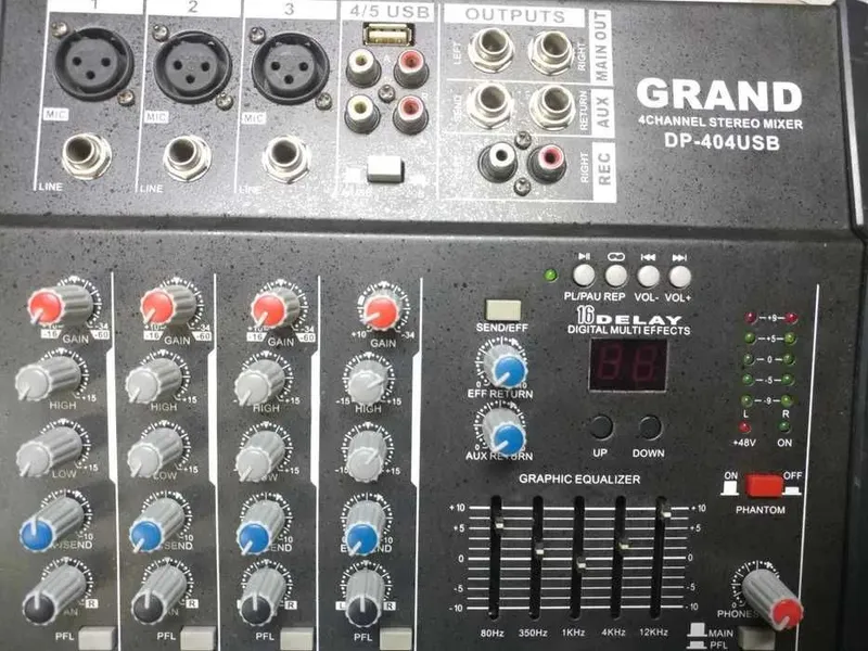 Grand DP-404 4 kanalli USB BT kuchaytirgichli mikser pult. 4 Grand DP-404 4 kanalli USB BT kuchaytirgichli mikser pult. 4
