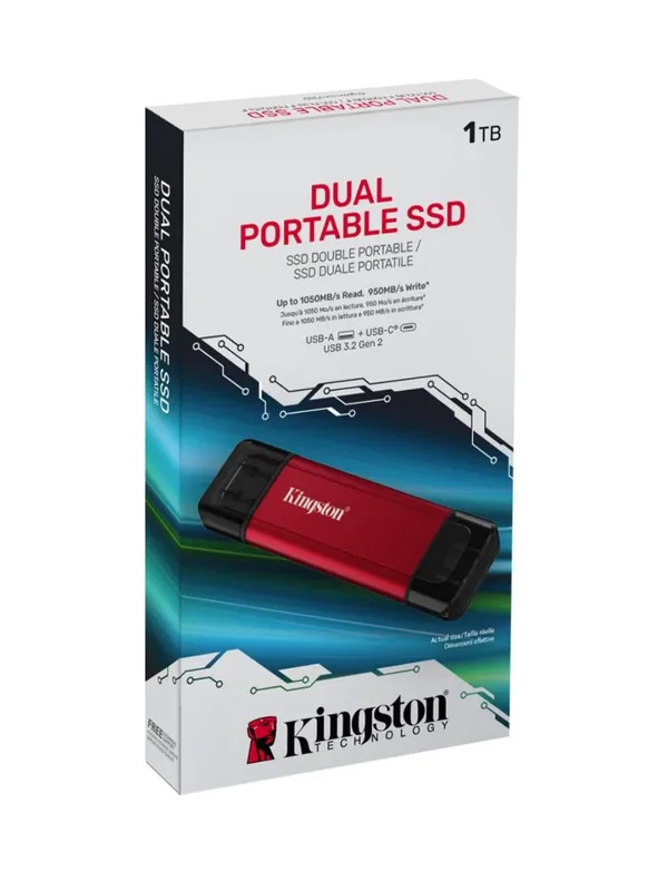 Kingston внешний SSD с двумя разъемами USB type C, USB-A 1TB, 2TB — фото 2