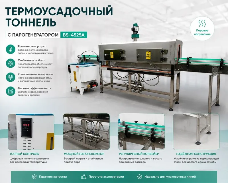 Паровой термоусадочный тоннель для ПЭТ-бутылок | Этикетировка Sleeve 1