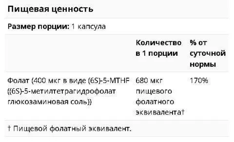 Метилфолат - активная формула фолиевой кислоты 400 мкг 60 растительных — фото 2