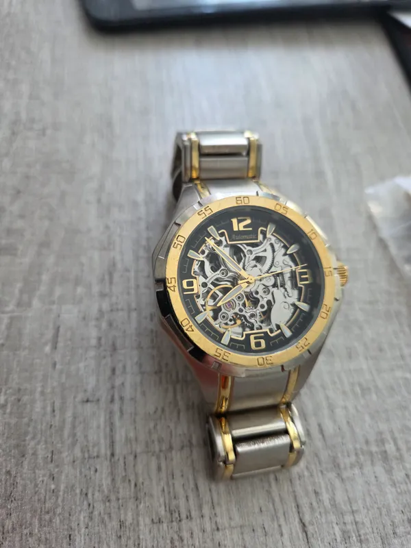 Automatic Skeleton Dial Analog Watch Two-Tone