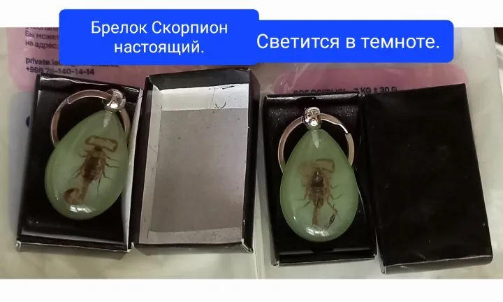 Брелок скорпион настоящий светит в темноте,новый. 5