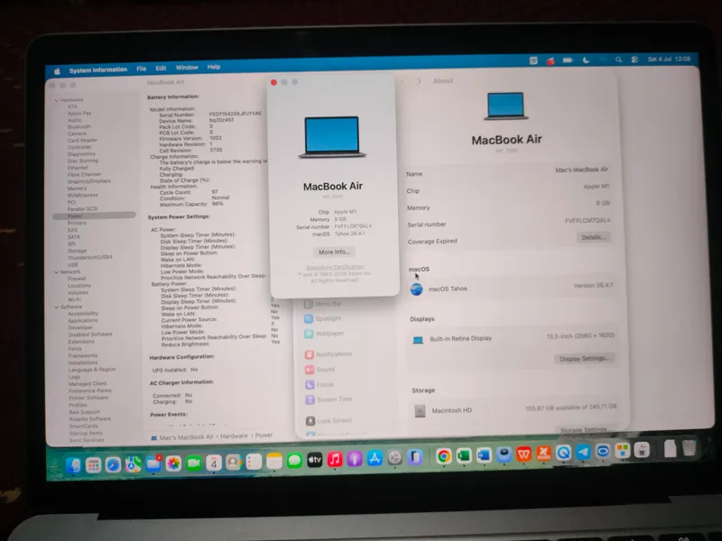 MacBook Air M1 13.3" 8/256 GB Space Gray(LL/A) 96% 6