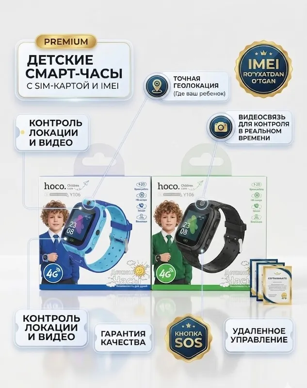Смарт-часы детские HOCO Y106 4G Видео и Локация 1 Смарт-часы детские HOCO Y106 4G Видео и Локация 1