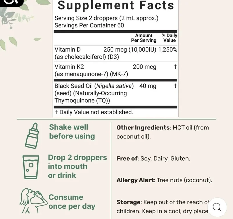 Vitamin d3 k2 10000 IU,200 mcg + MCT oil+ Black seed, carlson d3 k2 — фото 3