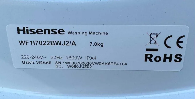 Стиральная машина Hisense 7 кг WF1I7022BWJ2A Inverter 8