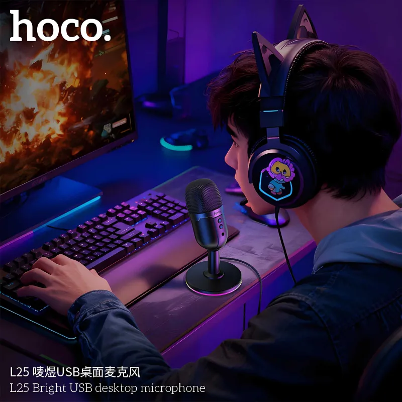 Hoco L25 Bright настольный USB-микрофон с RGB-подсветкой — фото 2