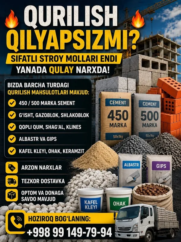 Qurlish boyicha hammasi bor