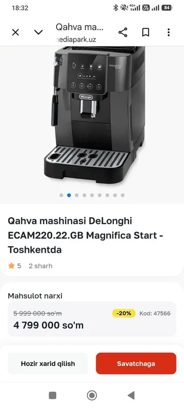 kofe mashina ofesga deb olingan 18kun ishlatildi ofes yopildi yangidey 2