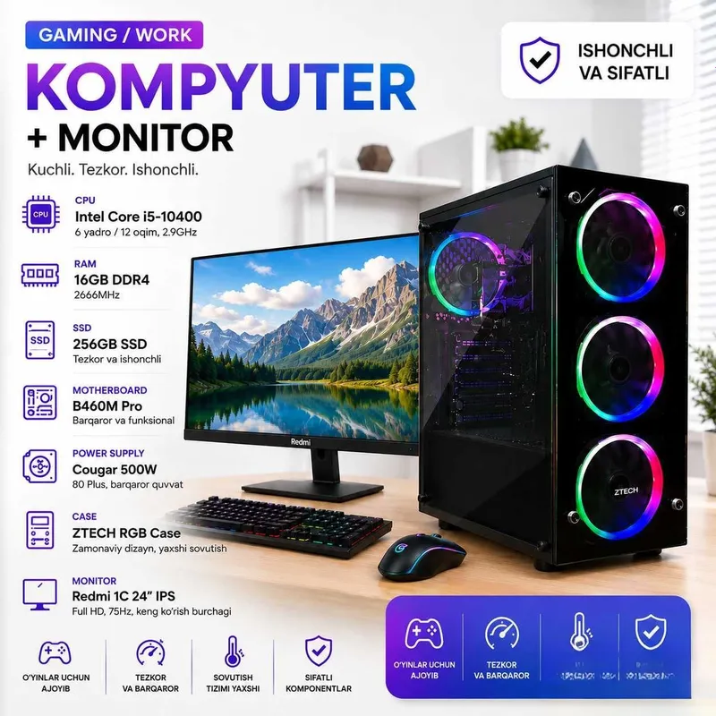 core i5-10400\16gb/256gb Lexar DDr4 3200hz MSI B460M Pro 1 core i5-10400\16gb/256gb Lexar DDr4 3200hz MSI B460M Pro 1