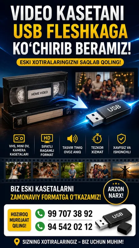 Eski Video kasetani usb o'tkazib beramiz