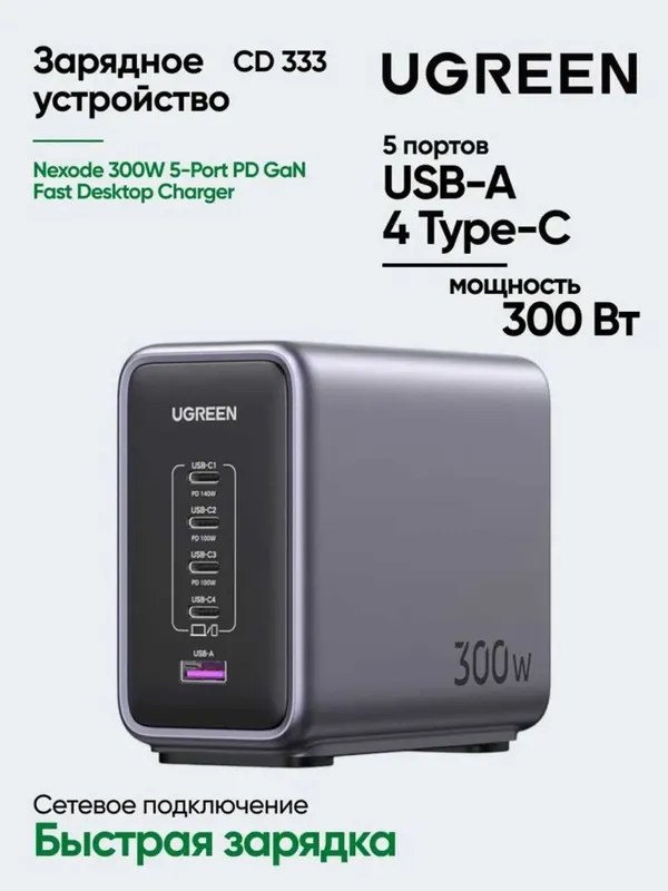 Зарядное устройство UGREEN Nexode 300W USB C GaN Charger-5 Ports 1 Зарядное устройство UGREEN Nexode 300W USB C GaN Charger-5 Ports 1