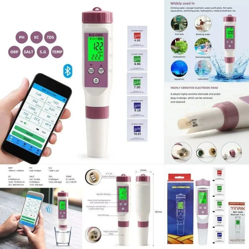 TDS metr, pH metr va Suv analizatorlari (7 in 1 Smart Bluetooth)