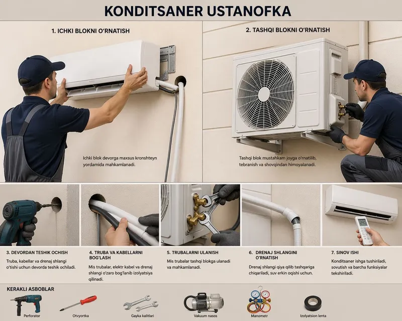 Konditsaner ustanovka remont chistka Кондиционер установка 1
