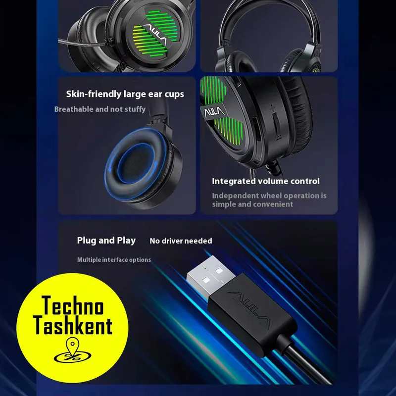 Проводные игровые наушники Aula S606B RGB, с микрофоном — фото 6
