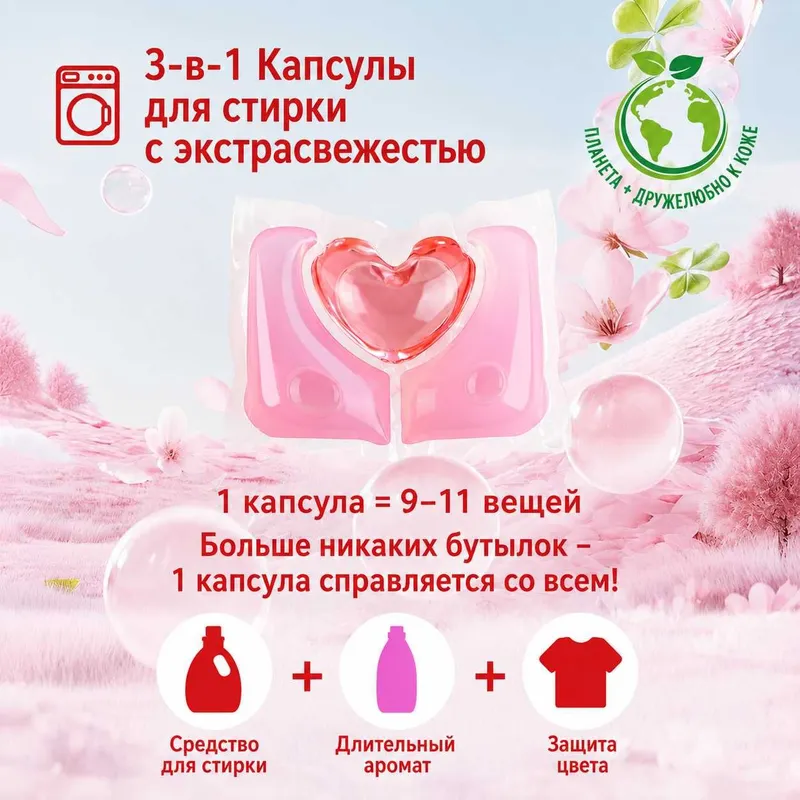 Капсулы BLOOM WASH 3 in 1 средство для стирке всех типов тканей — фото 4