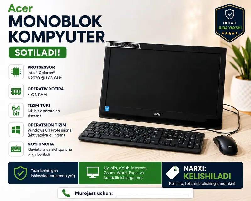 Acer monoblok kompyuter sotiladi! 1