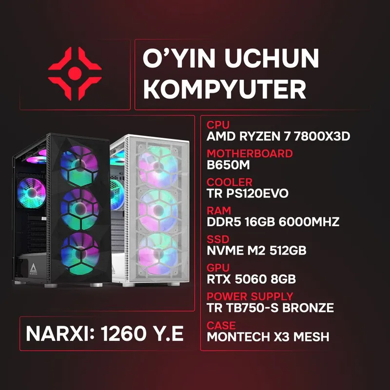 Ryzen 7 7800X3D / 16Gb 6000MHz / NVMe 512Gb / RTX 5060 8Gb