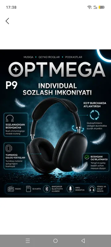 P9 navushnik P9 simsiz quloqchin — фото 2