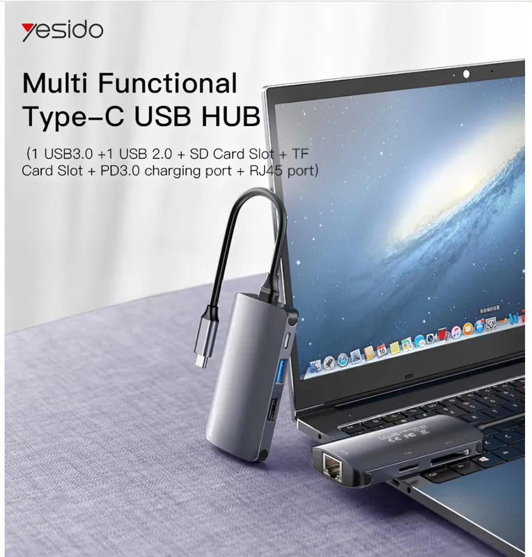 Yesido HB15 USB Type-C Hub 6-in-1 [Многофункциональный адаптер] 4
