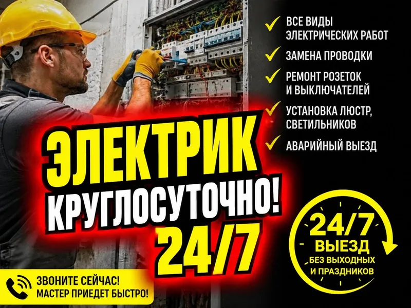 Электрик/вызов/ремонт/монтаж/замена/круглосуточный вызов 24/7/ 24 на 7