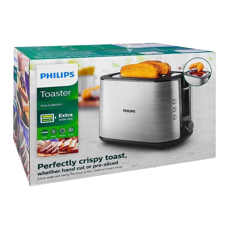 Тостер Philips Viva Collection HD2650/91, серебристый. 950 Вт Дополн — фото 1