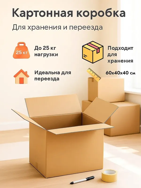 Каробка для переезда и хронения 60х40х40 см и есть другие варианты — фото 1