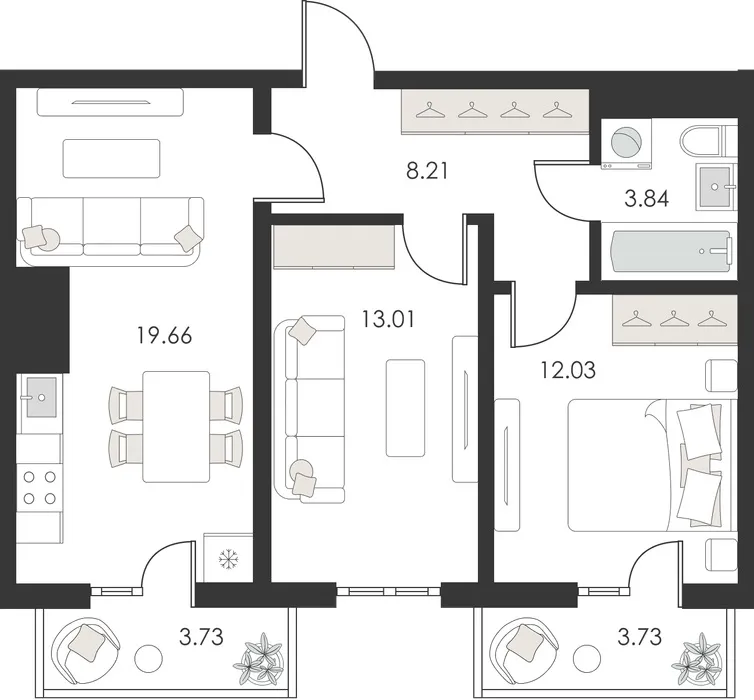 2-комнатная квартира, 59 м², Учтепа 2 2-комнатная квартира, 59 м², Учтепа 2