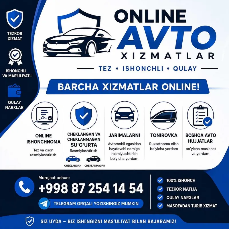 Avto xizmatlar | Sug'urta | Litsenziya | Tonirovka | Jarimalar 1