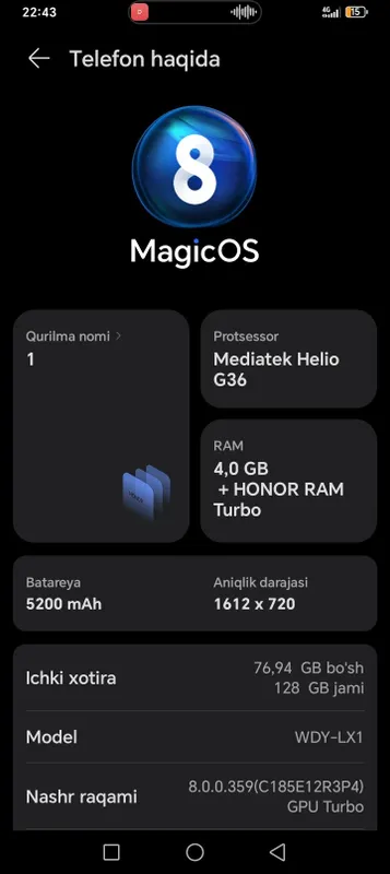 Honor x 6 a 128 holati yaxshi aybi yo ochilmagan 1