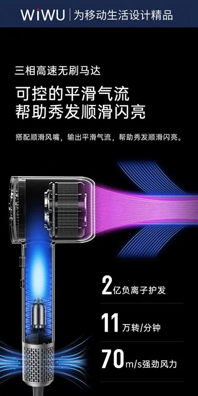 WiWU Wi520 Hypersonic Профессиональные Фен отрицательными ионами Dyson — фото 5