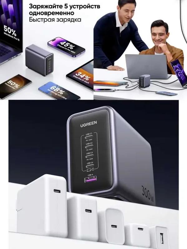 Зарядное устройство UGREEN Nexode 300W USB C GaN Charger-5 Ports 7 Зарядное устройство UGREEN Nexode 300W USB C GaN Charger-5 Ports 7