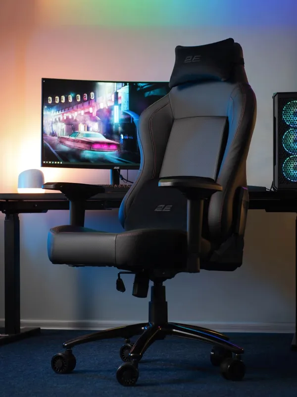 Игровое компьютерное кресло 2E GAMING BASAN II 2E-GC-BAS-BKRD (черное) + фирменная футболка в подарок