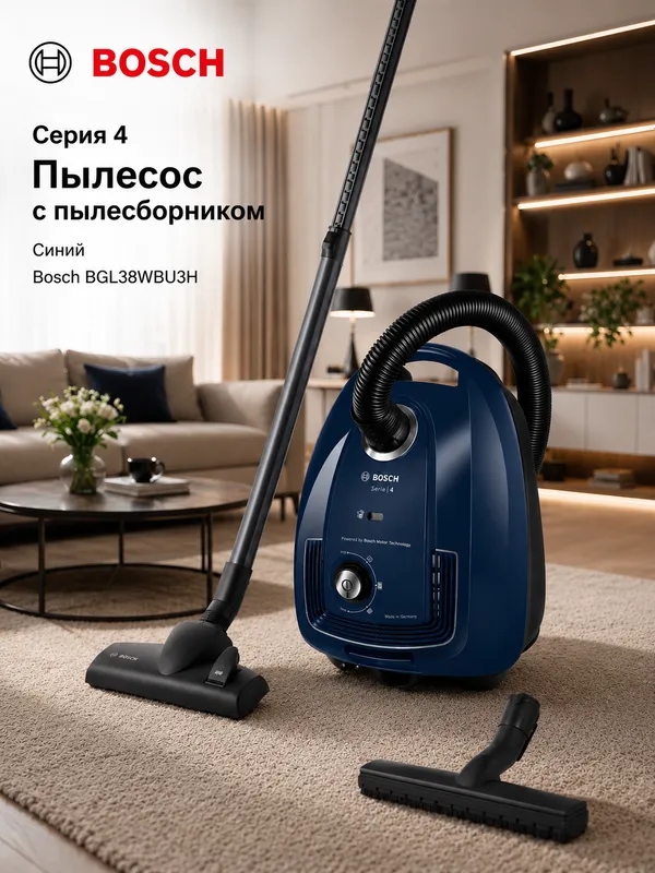 Пылесос с мешком Bosch BGL38WBU3H Serie 4