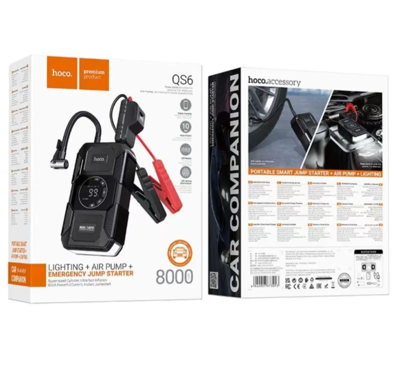 Hoco QS6 Clever — умный автомобильный насос+повербанк 8000mah стартер