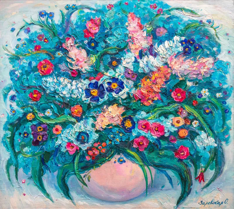Картина. Бирюзовый букет. Холст, масло. 75х85 см. 1 Картина. Бирюзовый букет. Холст, масло. 75х85 см. 1
