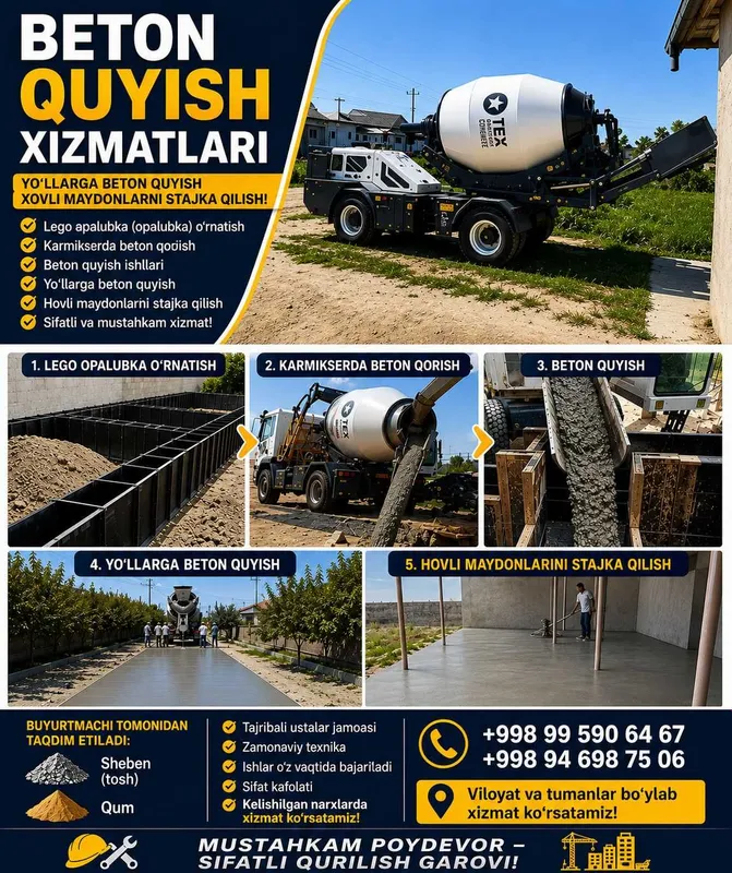 Beton quyish xizmati Beton quyish xizmati