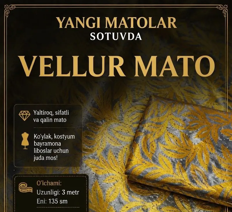 Mato lux Vellur milliy libos uchun juda chiroyli