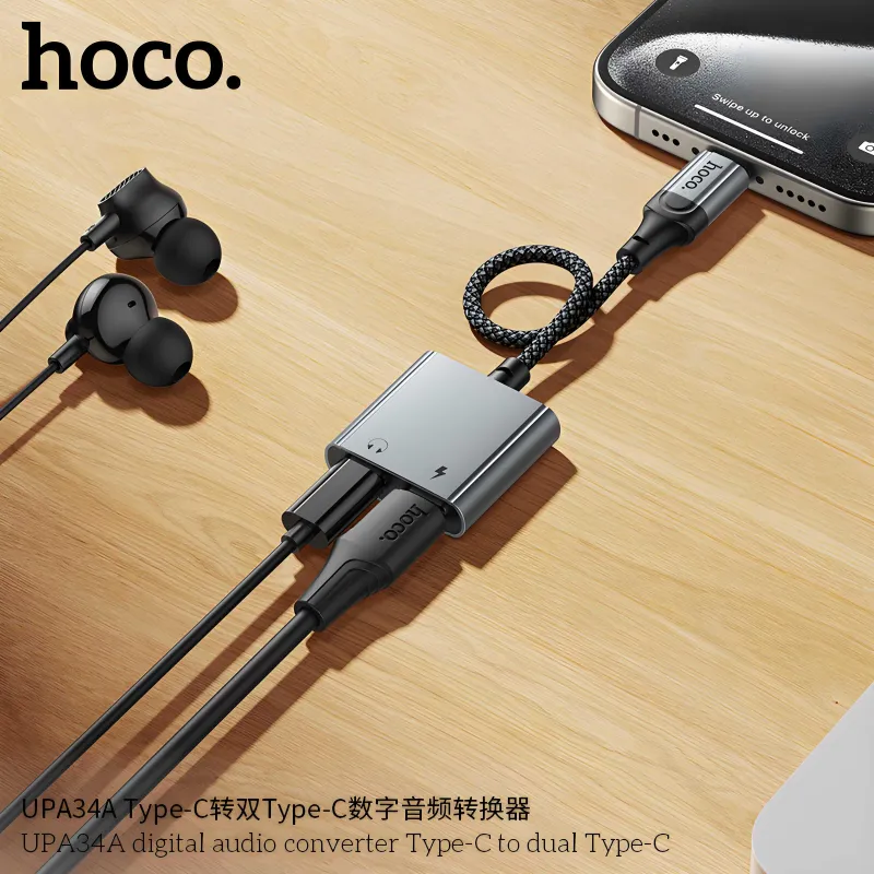 Hoco UPA34A Type-C 2×Type-C цифровой аудио конвертер с под микрофона — фото 1