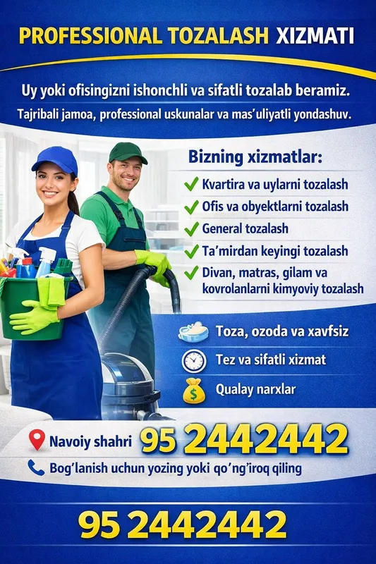 Professional tozalash xizmatiI (Navoiy)