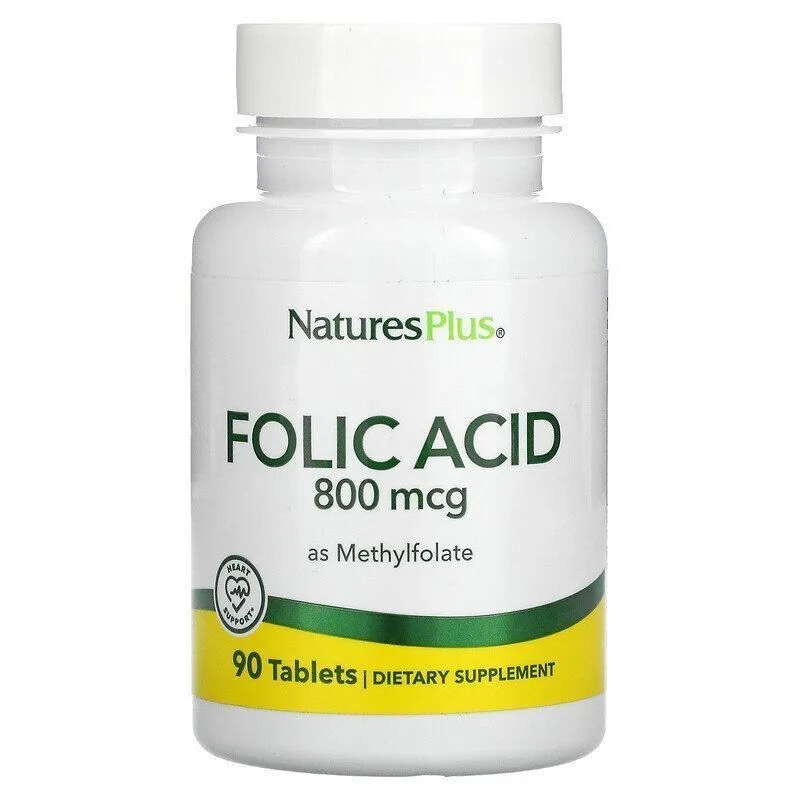 Фолиевая кислота (метилфолат), Folic Acid, Nature's Plus 800 мкг.90 та — фото 1