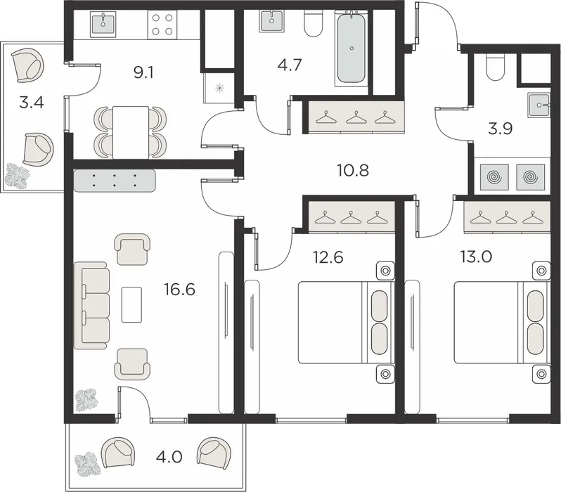 3-комнатная квартира, 73 м², Учтепа 2 3-комнатная квартира, 73 м², Учтепа 2