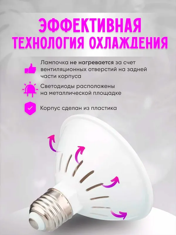 Фитолампа полного спектра, 300LED, 30Вт, SMD2835, Red+Blue, Цоколь E27 — фото 4