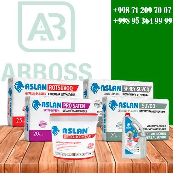 "ASLAN" Shpaklyovka,Kley,Gruntovka,Sement,Suvoq,Rotband,Saten Gips