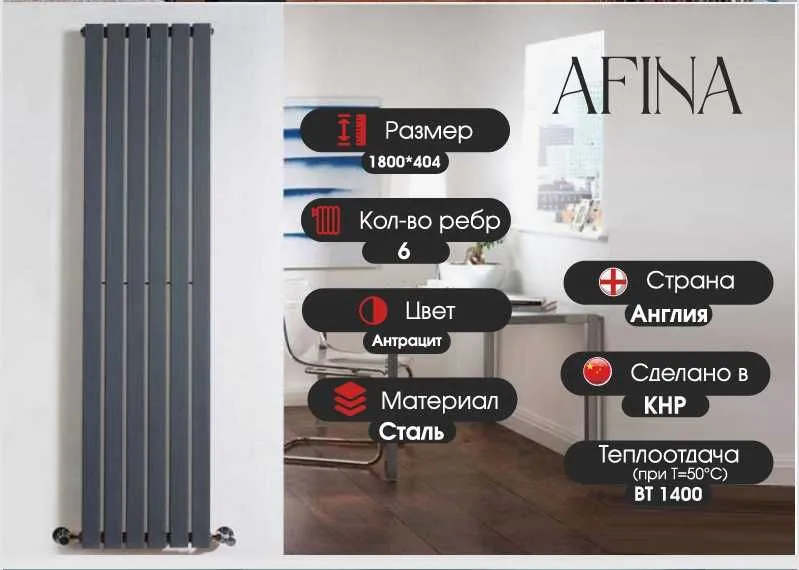 Дизайнерский РАДИАТОР ZUM AFINA vertikalniy RADIATOR оптом склад
