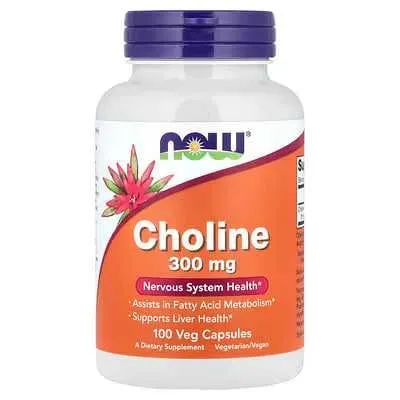 NOW Foods, Холин, 300 мг, 100 раст. капсул. Choline, Holin, Xolin
