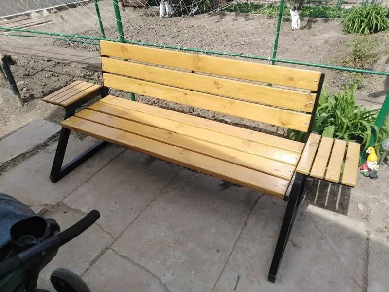 Скамейка уличная, садовая, парковая из металла и дерева — фото 5