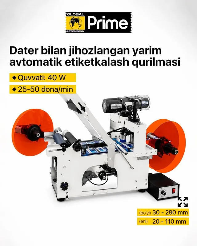 Dater bilan jihozlangan yarim avtomatik etiketkalash qurilmasi