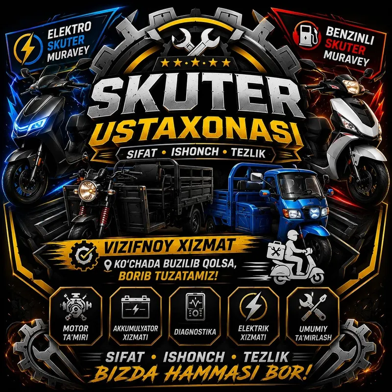 Skuteringiz buzildimi? Aloqaga chiqing sifatli xizmat koʻrsatamiz Skuteringiz buzildimi? Aloqaga chiqing sifatli xizmat koʻrsatamiz