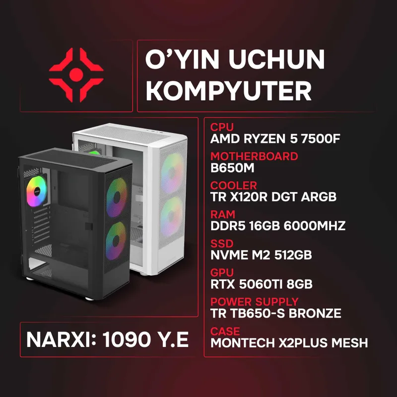 Ryzen 5 7500F / 16Gb 6000MHz / NVMe 512Gb / RTX 5060Ti 8Gb